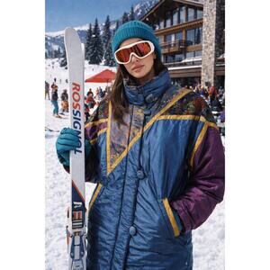 Vintage 90s Cyclone Puffer Coat Abstract Colorblock Iridescent  Jacket Womens 10